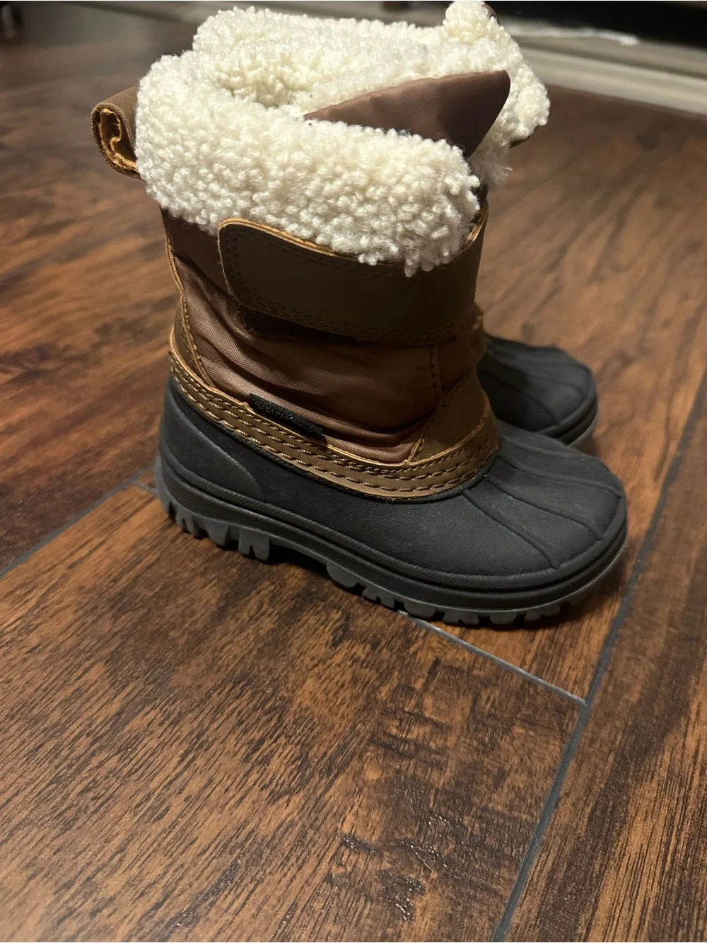 Kids Brown Winter Snow Boots with Cream Sherpa Cuff